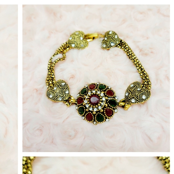 COPY - New Special Vintage Rustic golden bracelet Emerald and rubies - Picture 5 of 11